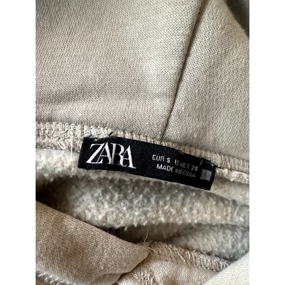 Zara Tan Hooded Crop Sweatshirt Small - Picture 2 of 5